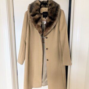 Talbot's Camel Wool Fur Detachable Collar Tie Belt Coat